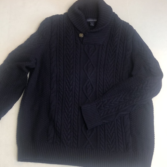 Lands End Navy Cable Knit Pullover Sweater Size L - Picture 5 of 8